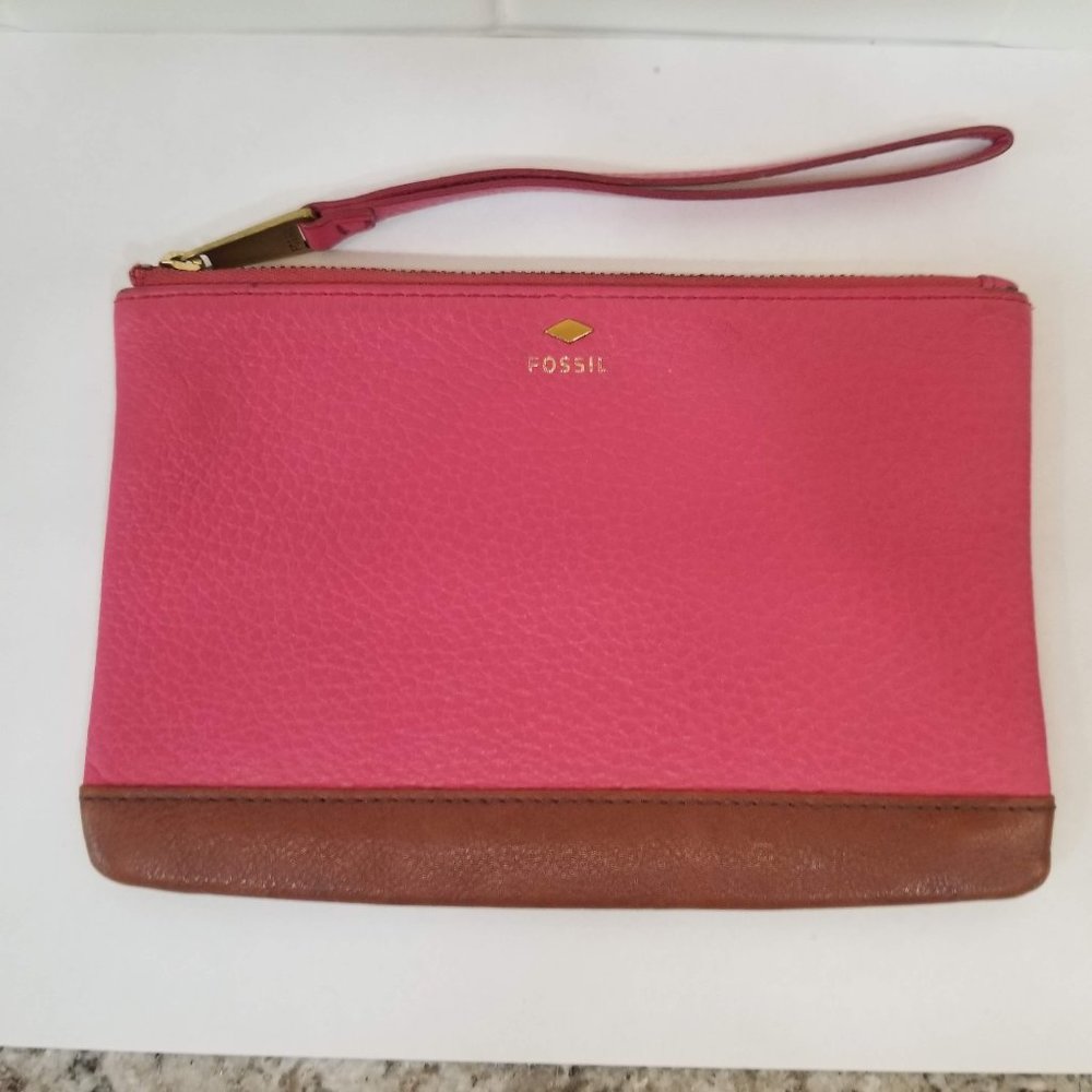 Fossil Pink Leather Wristlet Pouch